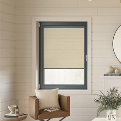 a skylar camel, beige roller blind in a contemporary cream living room