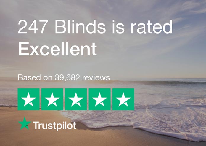 A graphic showing our 5 star Trustpilot rating at 247 blinds