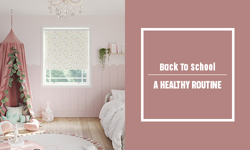 Back to school banner with a kids patterned roller in a childrens room