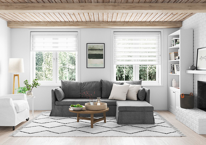 A white day and night blind in a living room
