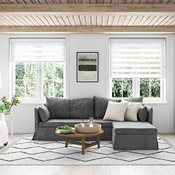 A white day and night blind in a living room