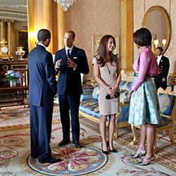 Former President Barack Obama meeting with the Duke and Duchess of Cambridge in the 1844 Room