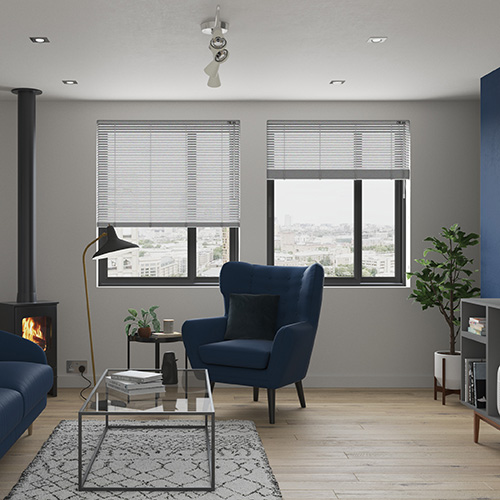 two venetian blinds in a living room