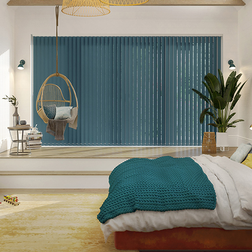 blue vertical blind in a modern bedroom