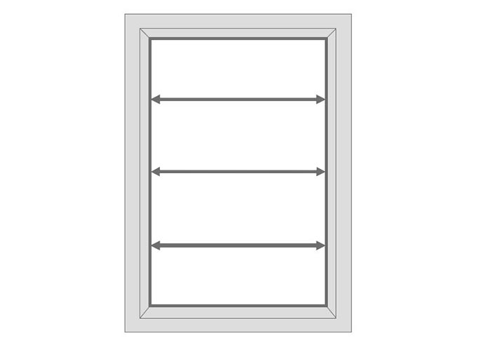 An image showing a window diagram, with arrows across it to show the measuring width placements.