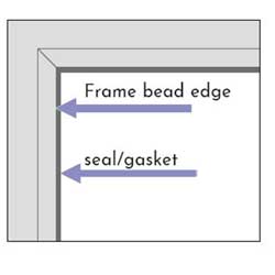 An image showing the difference between the beading/gasket seal and the edge of a window pane.