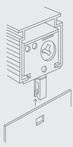 A graphic showing how to hang a vertical blind slat on a vertical headrail