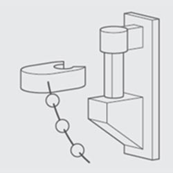 A graphic showing which way up to add a weight chain on a vertical blind
