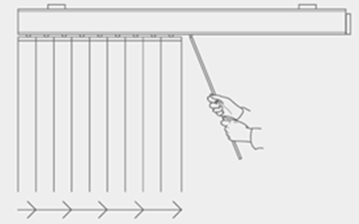 A graphic showing how to operate a wand control on a vertical blind